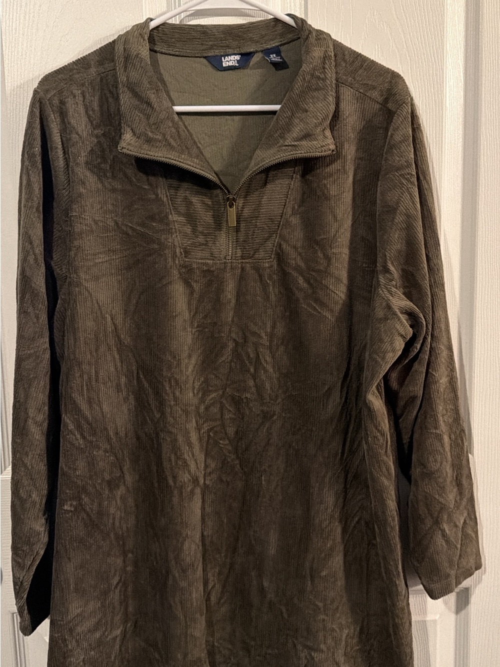 Lands' End Olive Corduroy Quarter-Zip Pullover